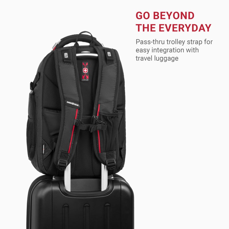 SWISSGEAR حقيبة ظهر لابتوب سويس جير ترافل تك إليت - تناسب اللابتوبات حتى 16 بوصة - حقيبة ظهر صديقة لتفتيش TSA مع منفذ USB، حجرة للأحذية و جيوب تنظيم - نقط سوداء - Image 4
